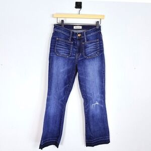 Madewell Cali Demi Boot Jeans Dark Wash Women's Size 26 Ripped Knee Frayed Hem‎